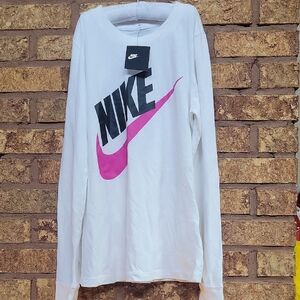 Nike White Long Sleeve with Pink Swoosh SIZE SMALL